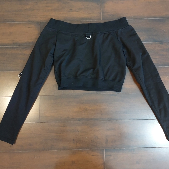 Gothic Black Off the Shoulder Long Sleeve Eyelet Crop Top size small - Picture 2 of 4